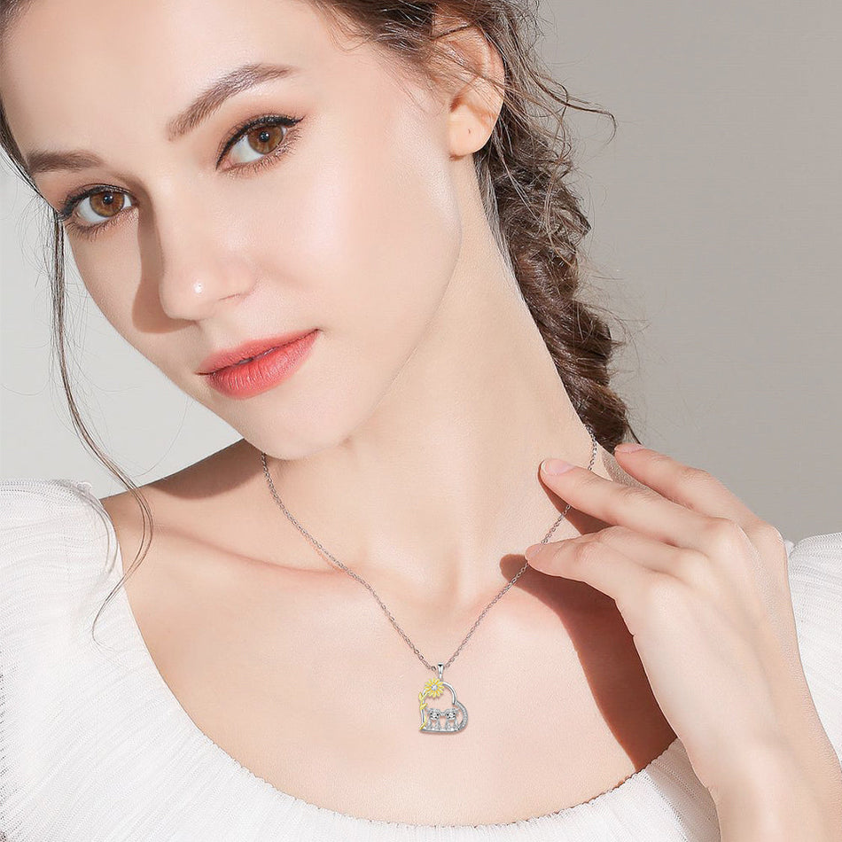 Sterling Silver Heart Highland Cow Pendant Necklace