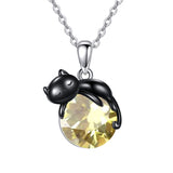 Sterling Silver Birthstone Infinity Black Cat Pendant  Necklace