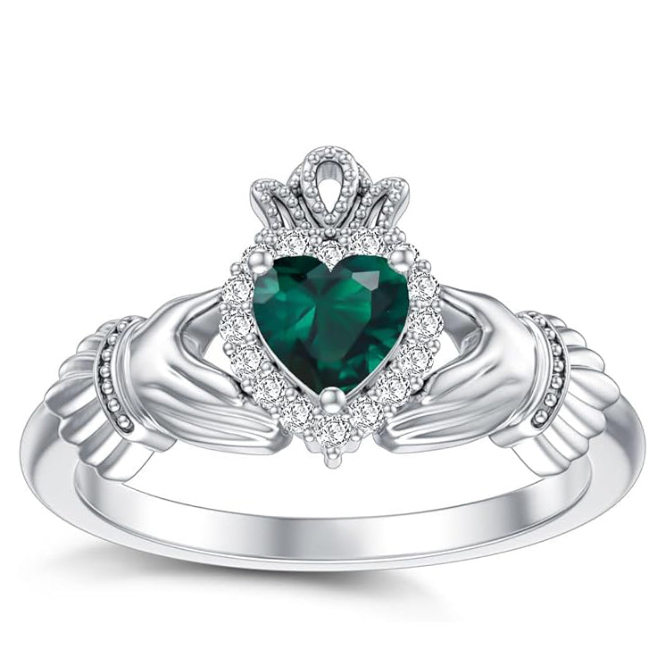 Sterling Silver 0.1 Cttw Natural Diamond Gemstone Heart Irish Claddagh Engagement Ring