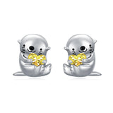 Sterling Silver Birthstone Otter Stud Earrings