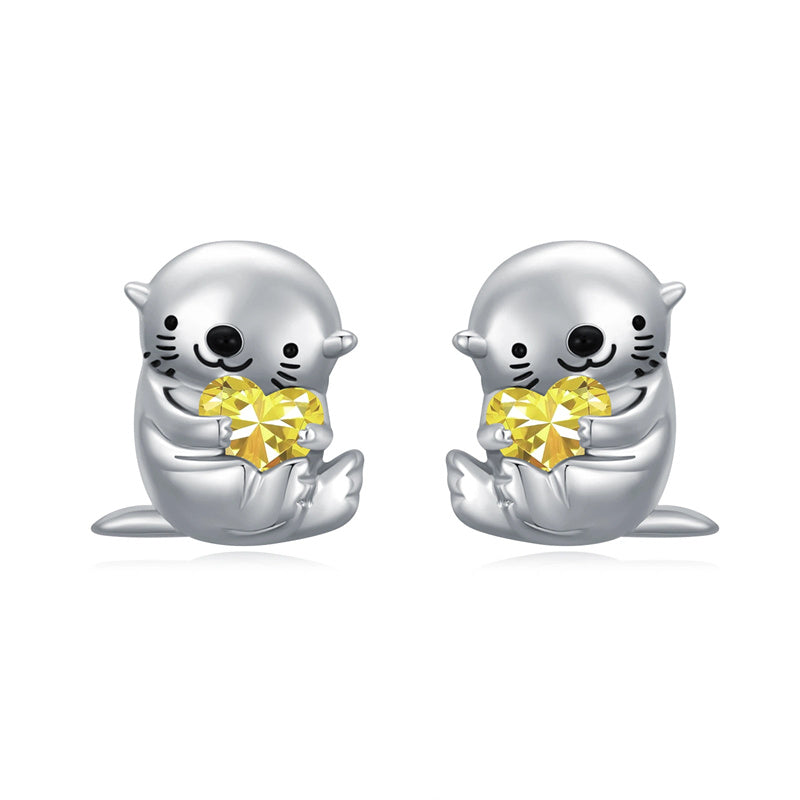 Sterling Silver Birthstone Otter Stud Earrings