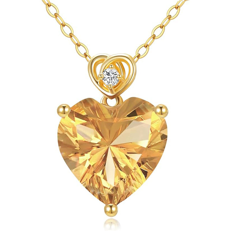14K Gold 3 Carat Heart-cut Birthstone Pendant Necklace