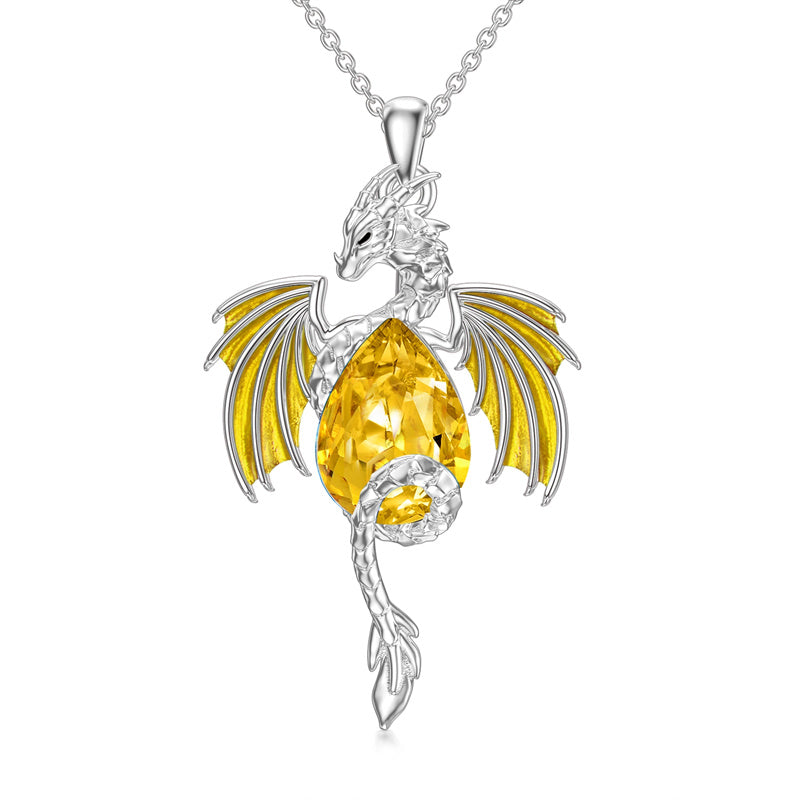 Sterling Silver Teardrop Shaped Crystal Wyvern Dragon Pendant Necklace