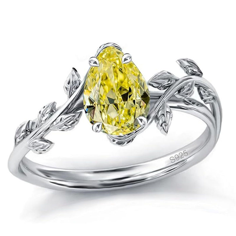 Sterling Silver Pear Birthstone  Leaf Promise Ring for Her