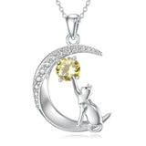 Sterling Silver Birthstone Cat Dog Monkey Pendant Necklace