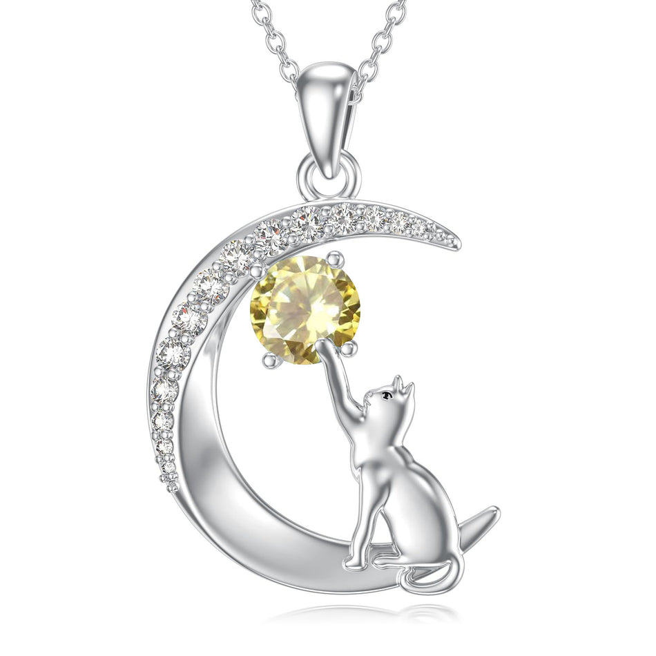 Sterling Silver Birthstone Cat Dog Monkey Pendant Necklace