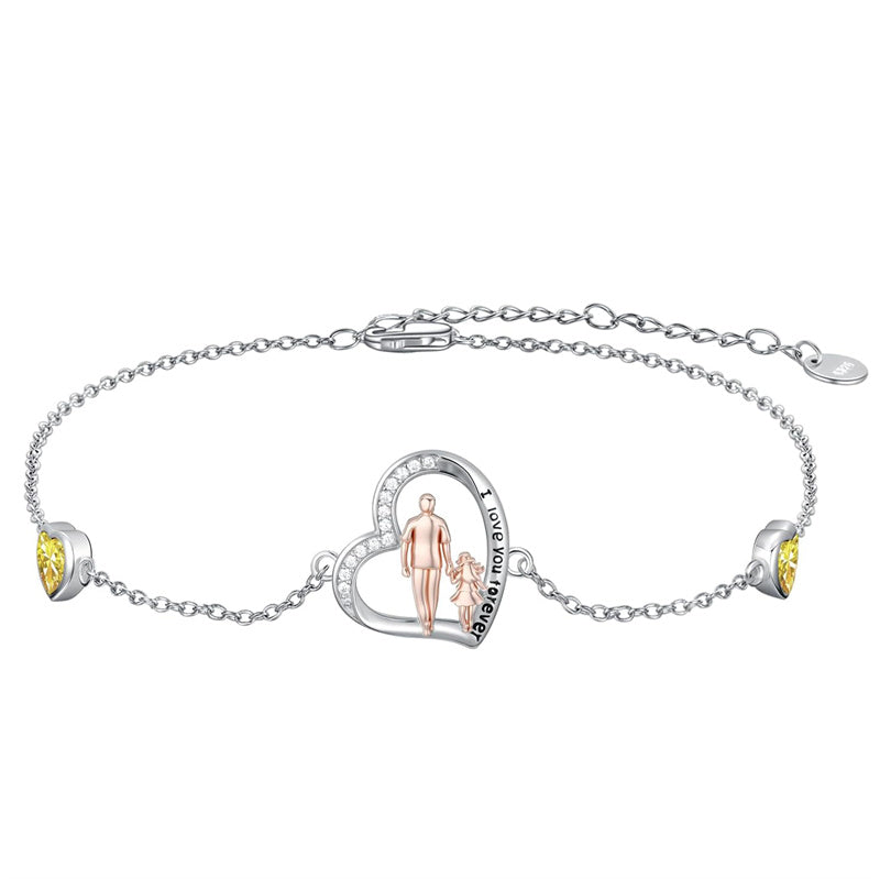 Sterling Silver 12 Birthstones Father Daughter Bracelet Gift for Daughter