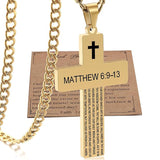 Stainless Steel Bible Verse Cross Necklace for Men with Cuban Chain
