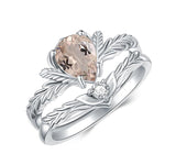 Sterling Silver Pear Cut Vine Leaf Gemstone Engagement Rings Set for Women