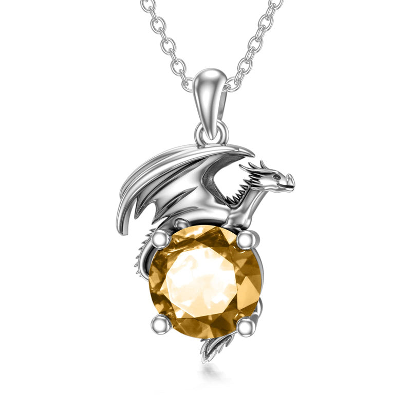Sterling Silver Birthstone Dragon Pendant Necklace