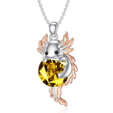 Sterling Silver Birthstone  Axolotl Pendant Necklace