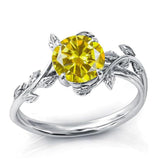 Sterling Silver Round Birthstone  Leaf Promise Ring for Her