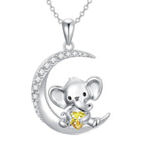 Sterling Silver Birthstone Elephant Pendant Necklace