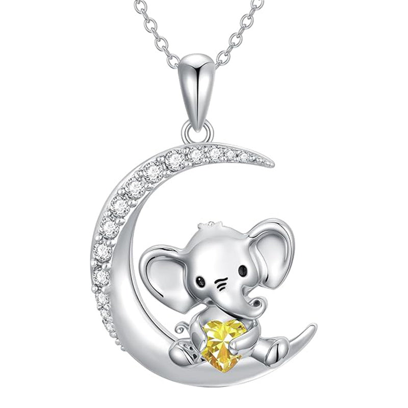 Sterling Silver Birthstone Elephant Pendant Necklace