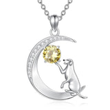 Sterling Silver Birthstone Cat Dog Monkey Pendant Necklace