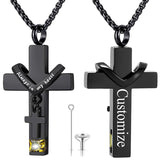 Stainless Steel Birthstones Cross Urn Necklaces for Ashes