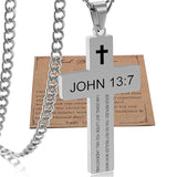 Stainless Steel Bible Verse Cross Necklace for Men with Cuban Chain