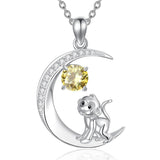 Sterling Silver Birthstone Cat Dog Monkey Pendant Necklace