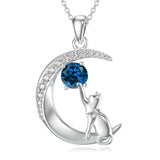 Sterling Silver Birthstone Cat Dog Monkey Pendant Necklace
