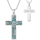 Sterling Silver Turquoise Personalized Engraved 12 Month Birth Flower Cross Pendant Necklace
