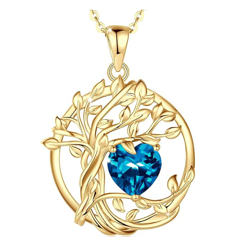 Sterling Silver Heart Birthstone Tree of Life Pendant Necklace