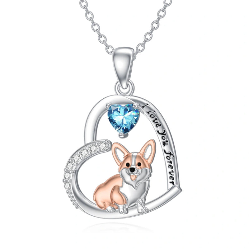 Sterling Silver Birthstone Corgi Pendant Necklace