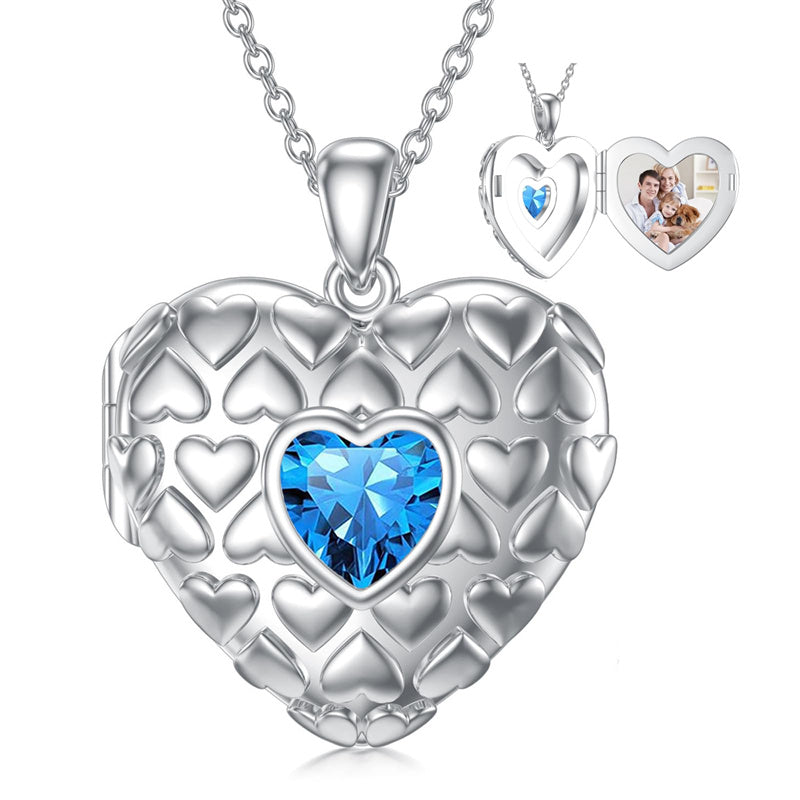 Sterling Silver Personalized Photo Heart Birthstone Pendant Necklace