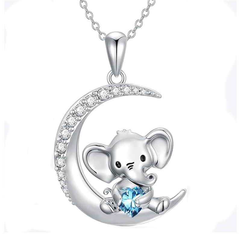 Sterling Silver Birthstone Elephant Pendant Necklace