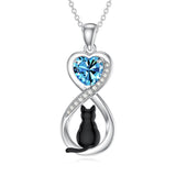 Sterling Silver Birthstone Infinity Black Cat Pendant  Necklace