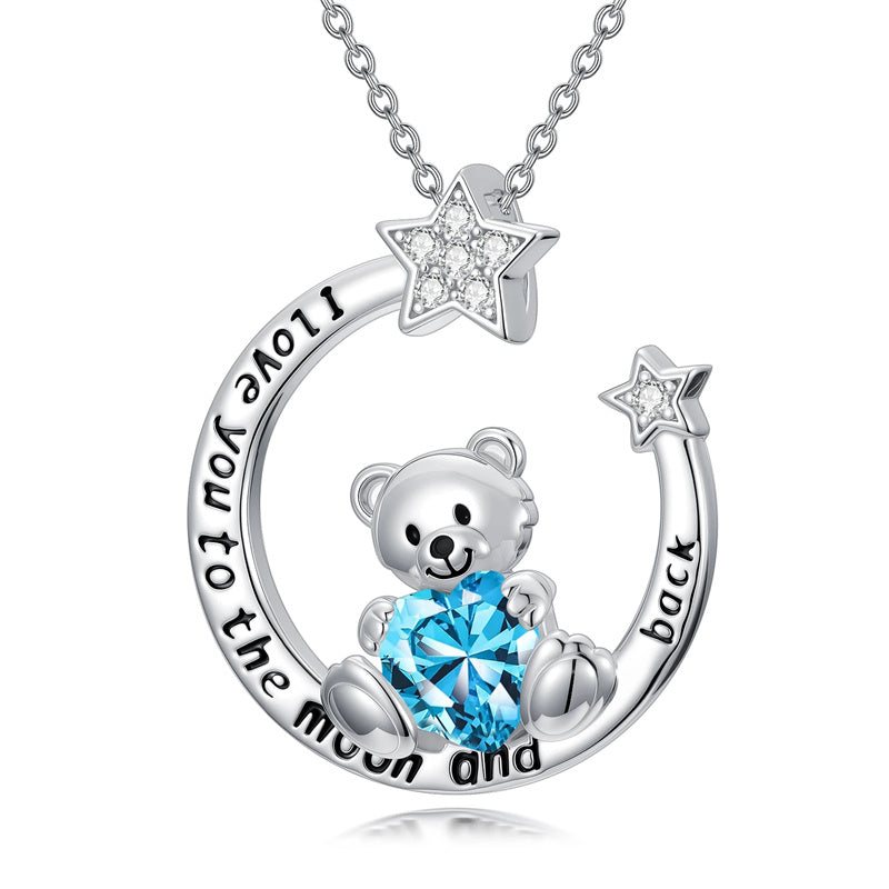 Sterling Silver Birthstone Teddy Bear Pendant Necklace
