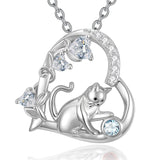 Sterling Silver 12 Month Birthstone Cat Pendant Necklace Gifts for Cat Lovers