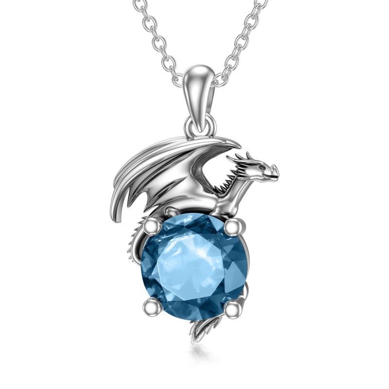 Sterling Silver Birthstone Dragon Pendant Necklace
