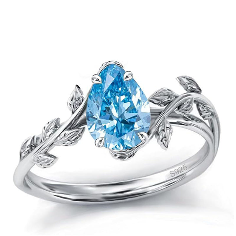 Sterling Silver Pear Birthstone  Leaf Promise Ring for Her