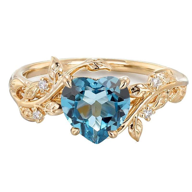 Sterling Silver 10K 14K 18K Solid Gold Heart Gemstone Vintage Engagement Ring Wedding Promise Anniversary Ring