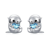 Sterling Silver Birthstone Otter Stud Earrings