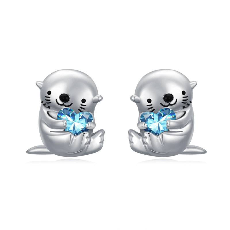 Sterling Silver Birthstone Otter Stud Earrings