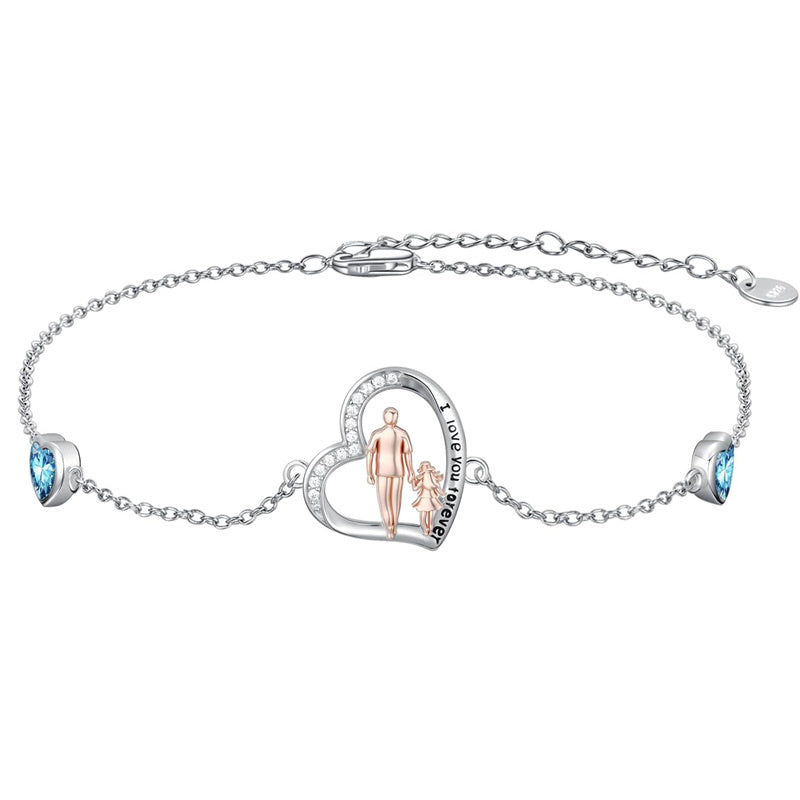 Sterling Silver 12 Birthstones Father Daughter Bracelet Gift for Daughter