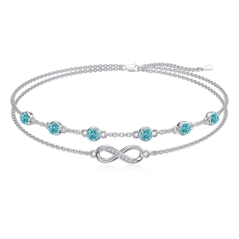 Sterling Silver Birthstone Infinity Multi-layered Anklet