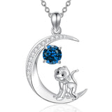 Sterling Silver Birthstone Cat Dog Monkey Pendant Necklace