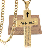 Stainless Steel Bible Verse Cross Necklace for Men with Cuban Chain