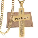 Stainless Steel Bible Verse Cross Necklace for Men with Cuban Chain