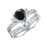 Sterling Silver Pear Cut Vine Leaf Gemstone Engagement Rings Set for Women