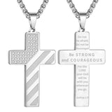 Stainless Steel Personalized Engraved American Flag Cross Pendant Necklace
