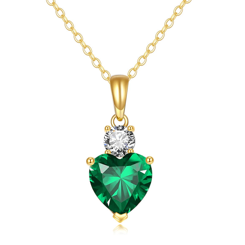 10K Gold 14K Gold 18K Gold Heart Emerald Heart Pendant With Cubic Zirconia Necklace