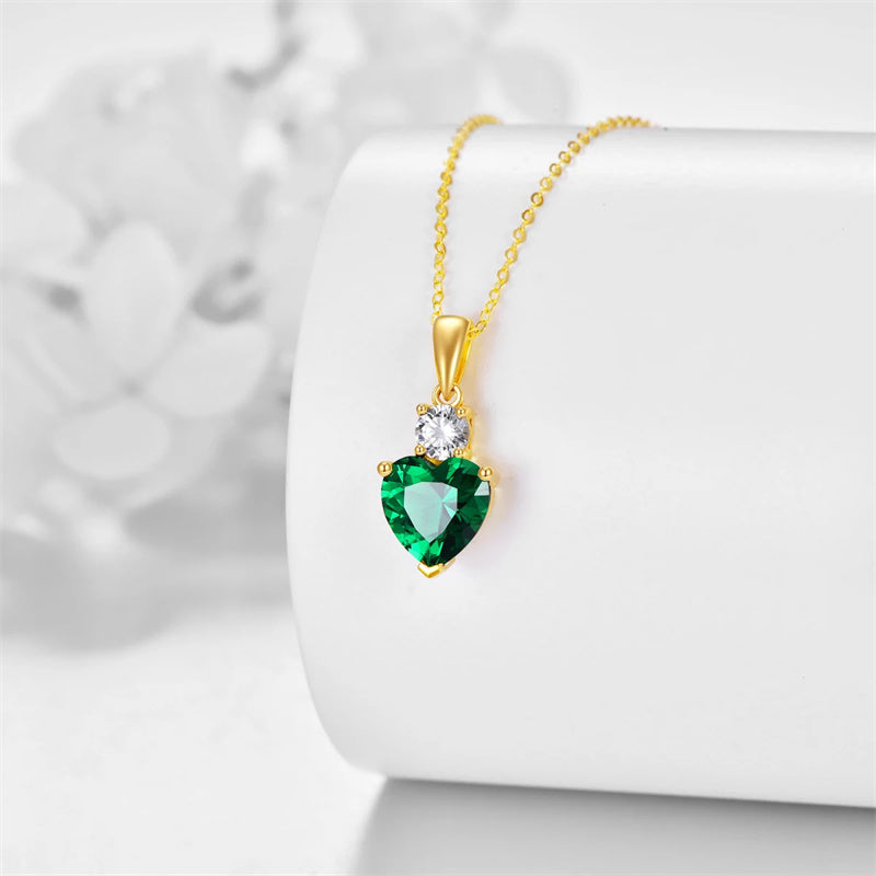 10K Gold 14K Gold 18K Gold Heart Emerald Heart Pendant With Cubic Zirconia Necklace
