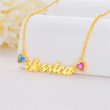 10K Gold 14K Gold 18K Gold 2 Heart Birthstone Personalized Name Pendant Necklace