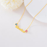 10K Gold 14K Gold 18K Gold 2 Heart Birthstone Personalized Name Pendant Necklace