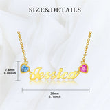 10K Gold 14K Gold 18K Gold 2 Heart Birthstone Personalized Name Pendant Necklace