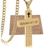 Stainless Steel Bible Verse Cross Necklace for Men with Cuban Chain