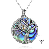 Sterling Silver Tree of Life Urn Necklaces Abalone Opal Shell Cremation Jewelry for Ashes